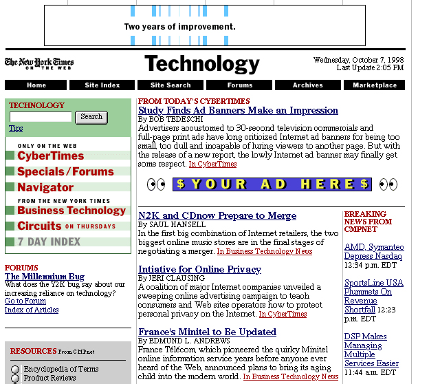 NYTimes.com technology page (1998)